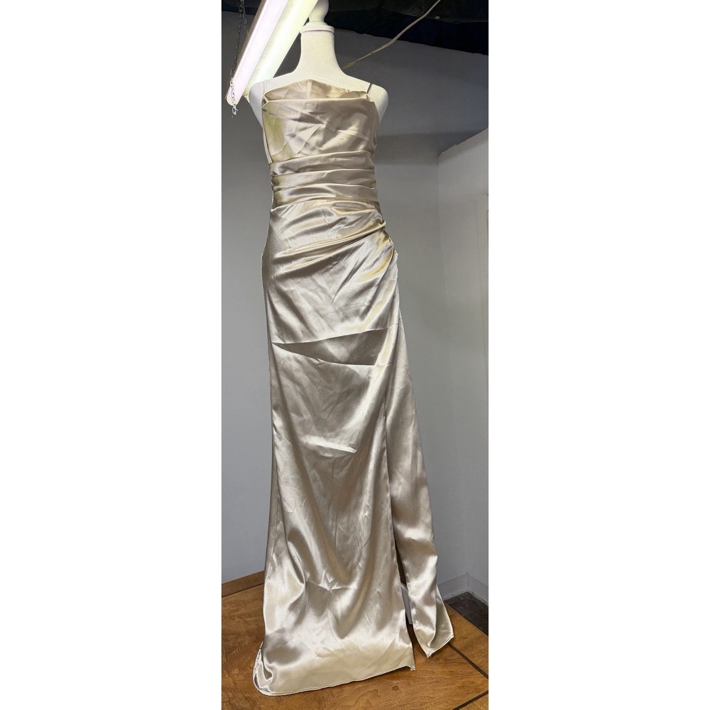 Birdy Grey Small Satin Floor Length Dress Champagne Gold Bridesmaid Wedding Prom